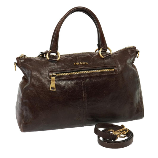 PRADA Hand Bag Leather Brown  76720