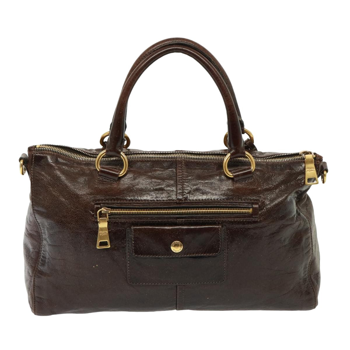 PRADA Hand Bag Leather Brown  76720