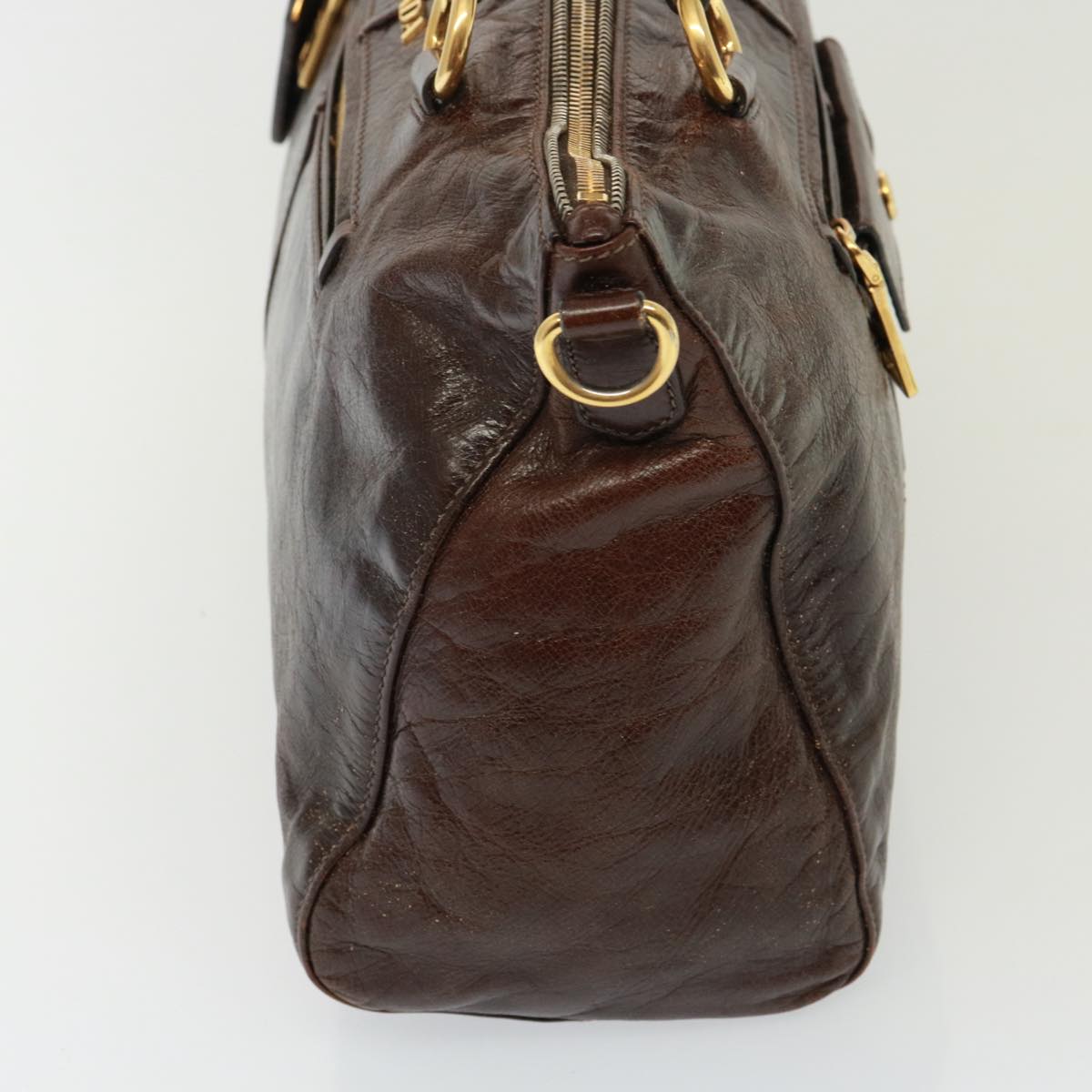 PRADA Hand Bag Leather Brown  76720