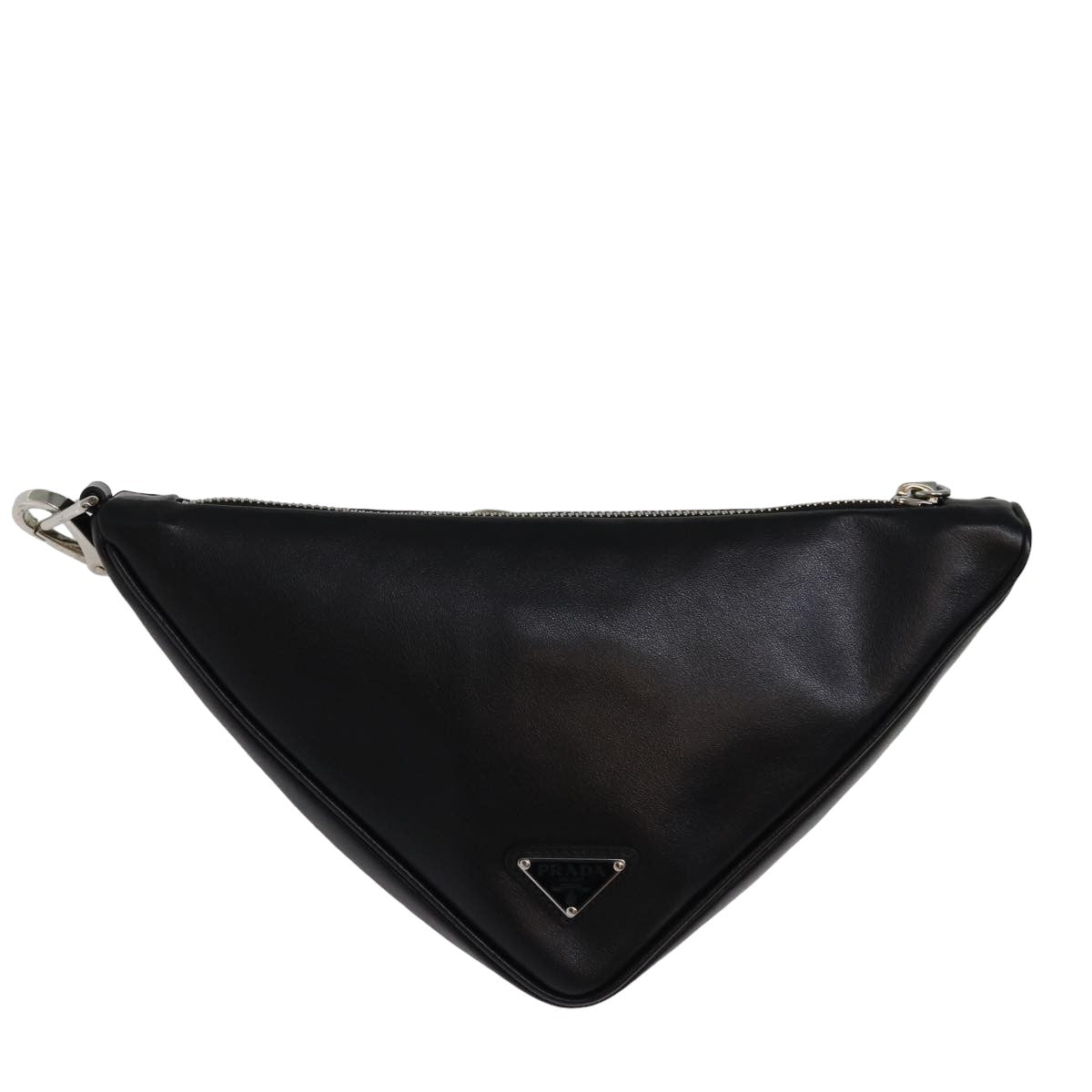 PRADA Triangle Clutch Bag Leather Black  76762A
