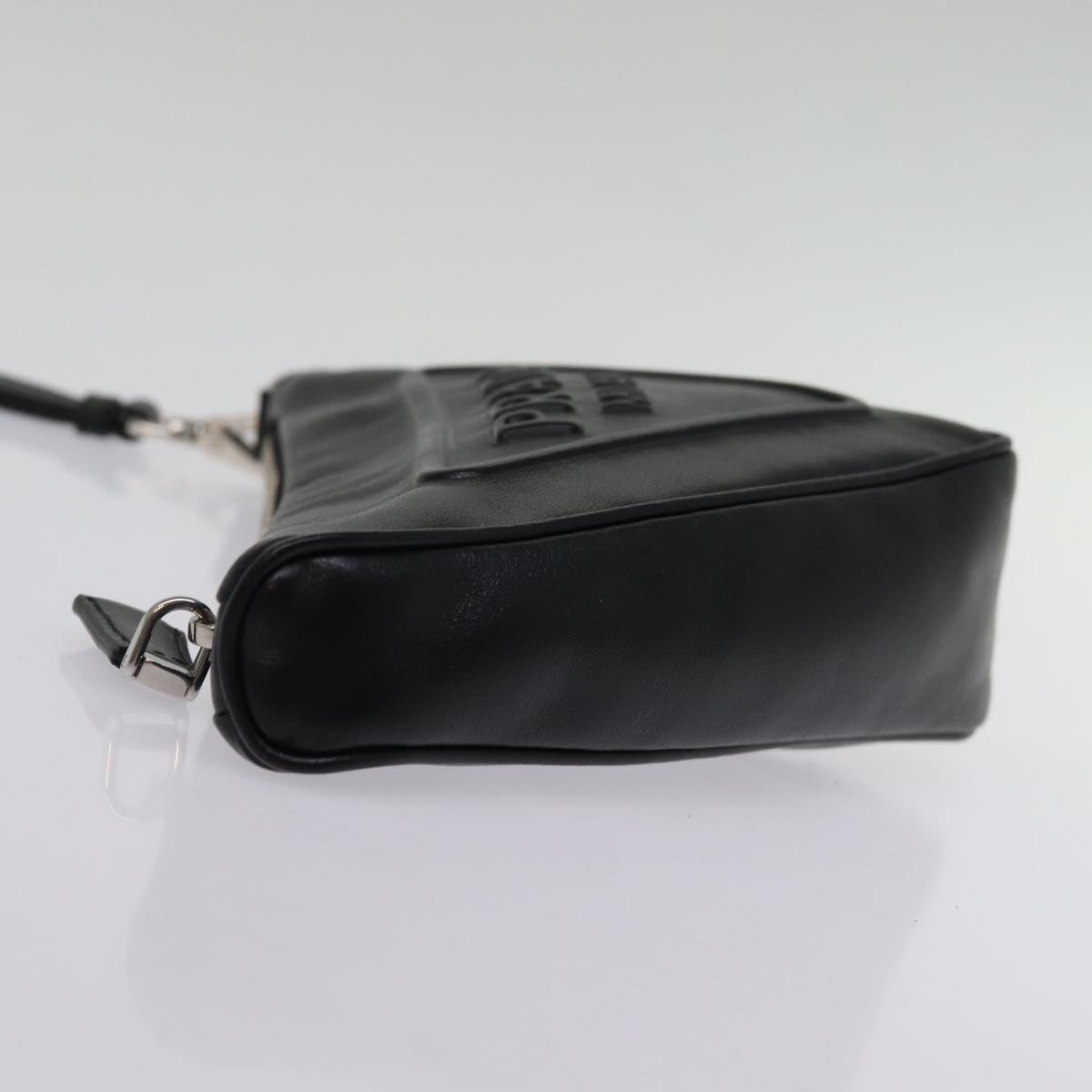 PRADA Triangle Clutch Bag Leather Black  76762A
