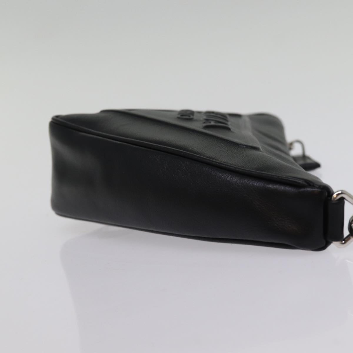 PRADA Triangle Clutch Bag Leather Black  76762A