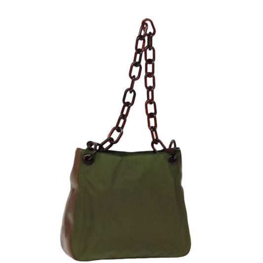 PRADA Chain Shoulder Bag Nylon Khaki  76855