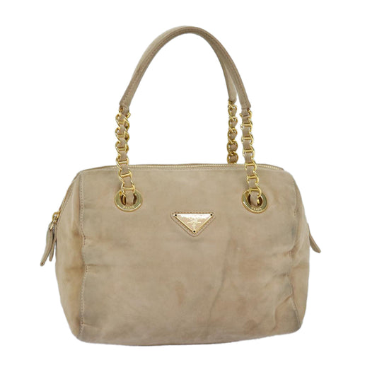PRADA Hand Bag Suede Beige  76978