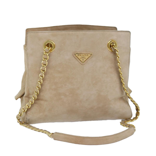 PRADA Chain Shoulder Bag Suede Beige  76982