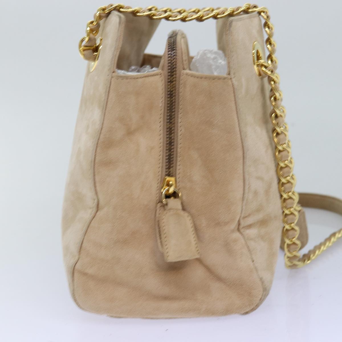 PRADA Chain Shoulder Bag Suede Beige  76982