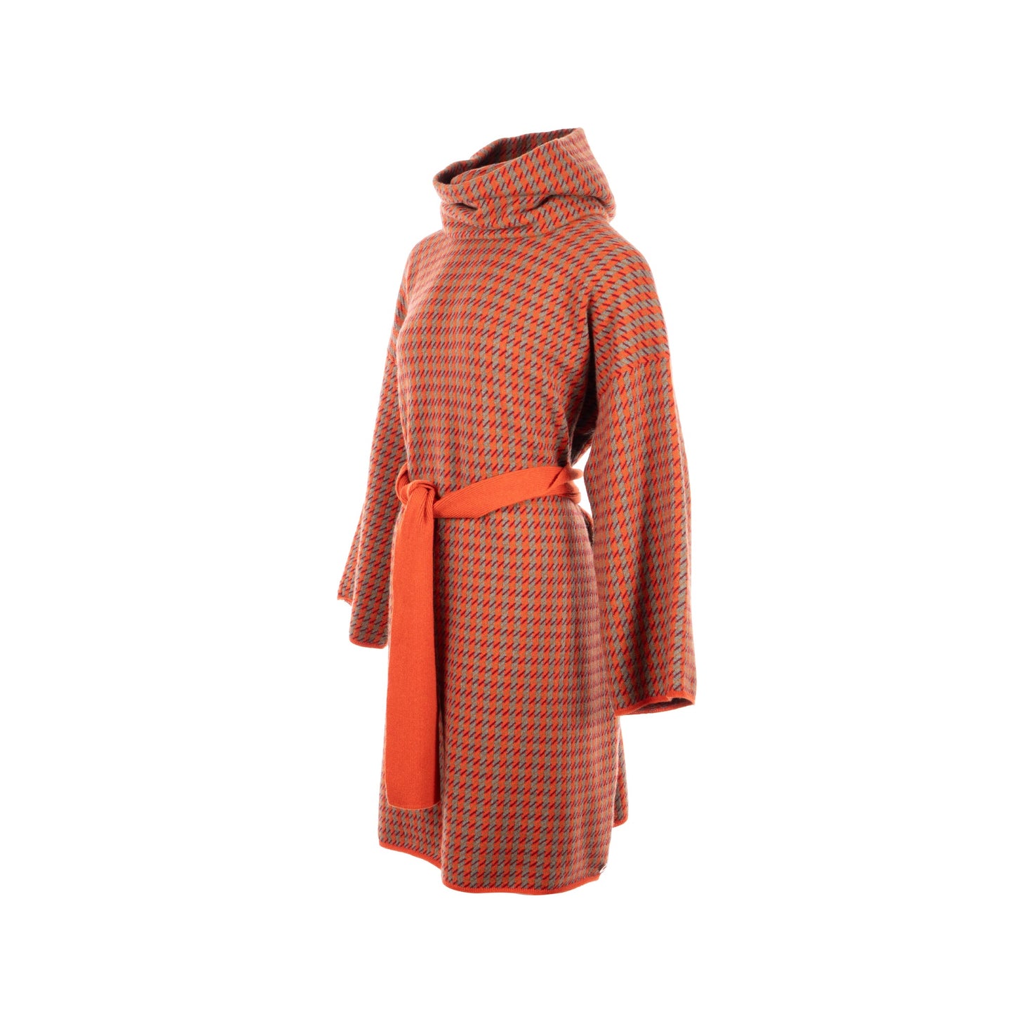 Hermes Size 38 Jacquard Knit Dress with Neck Warmer/Knit Belt Cashmere Orange Brule