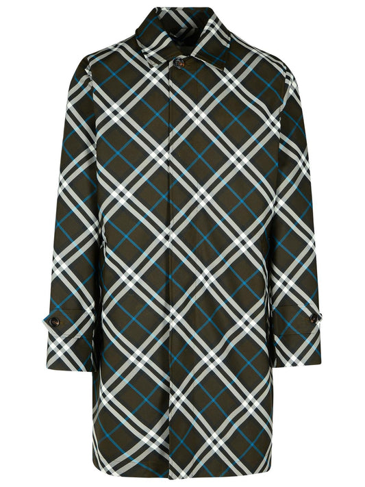 Burberry 'Check' Green Polyester Trench Coat Men