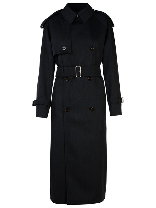 Burberry Grey Wool Long Trench Coat Women