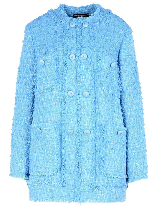 Dolce & Gabbana Light Blue Cotton Blend Jacket Women