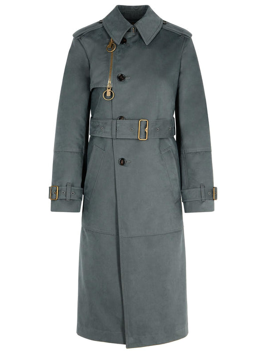 Burberry Grey Cotton Blend Trench Coat Women