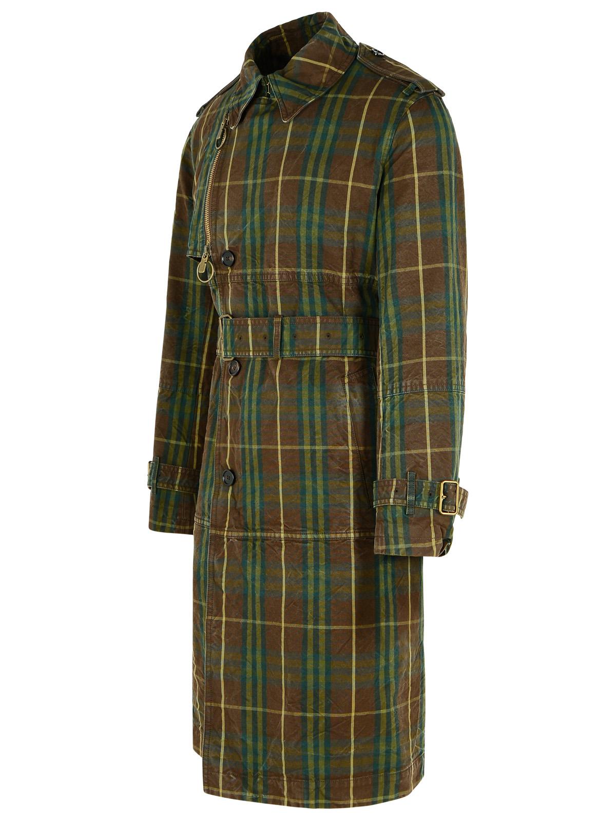 Burberry 'Check' Dark Green Cotton Trench Coat Men