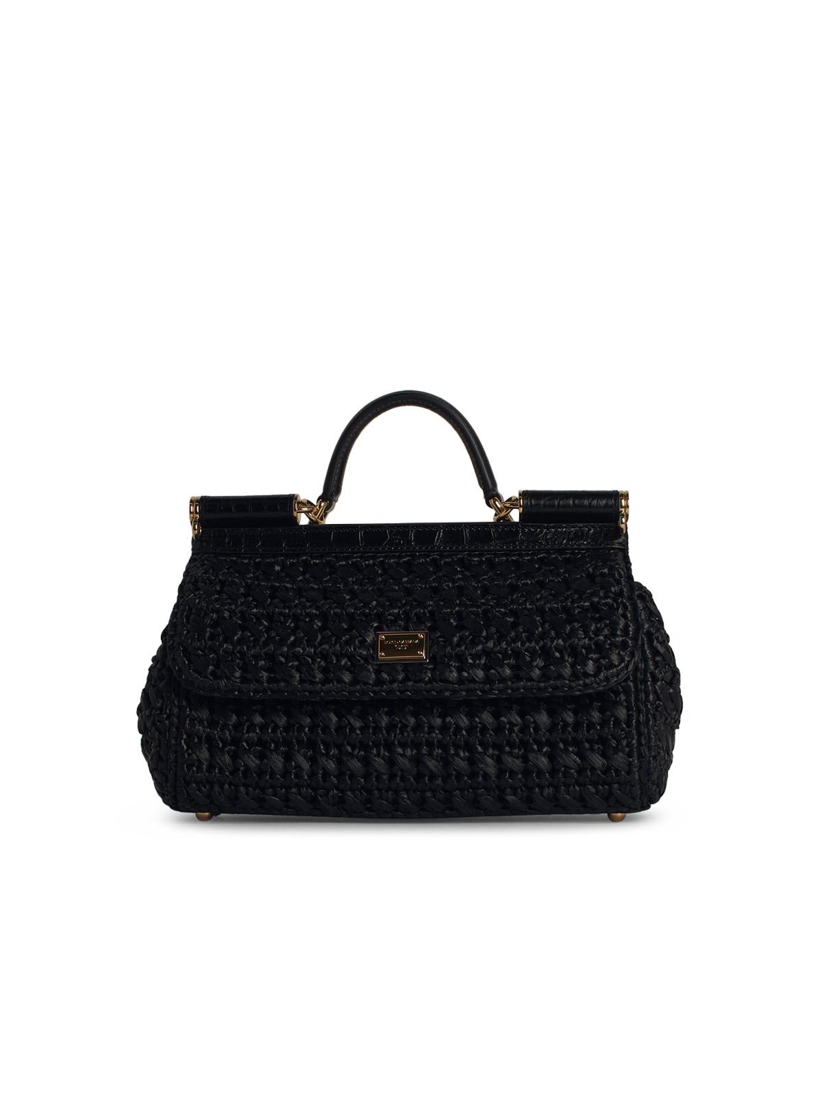 Dolce & Gabbana Small 'Sicily' Black Raffia Blend Bag Women