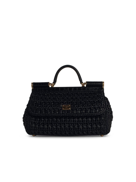 Dolce & Gabbana Small 'Sicily' Black Raffia Blend Bag Women