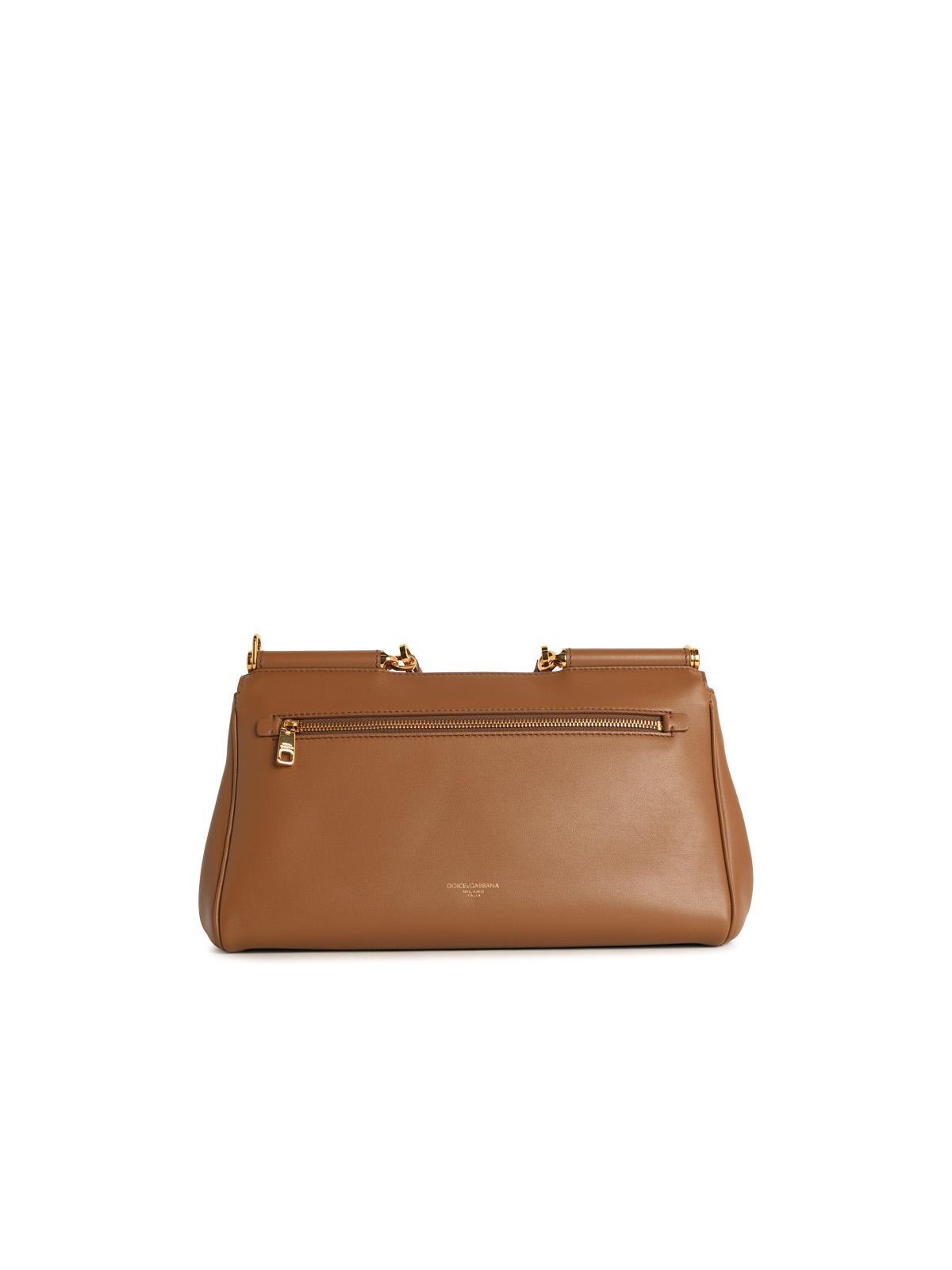Dolce & Gabbana 'My Sicily' Calf Leather 'Plongé' Caramel Handbag Women