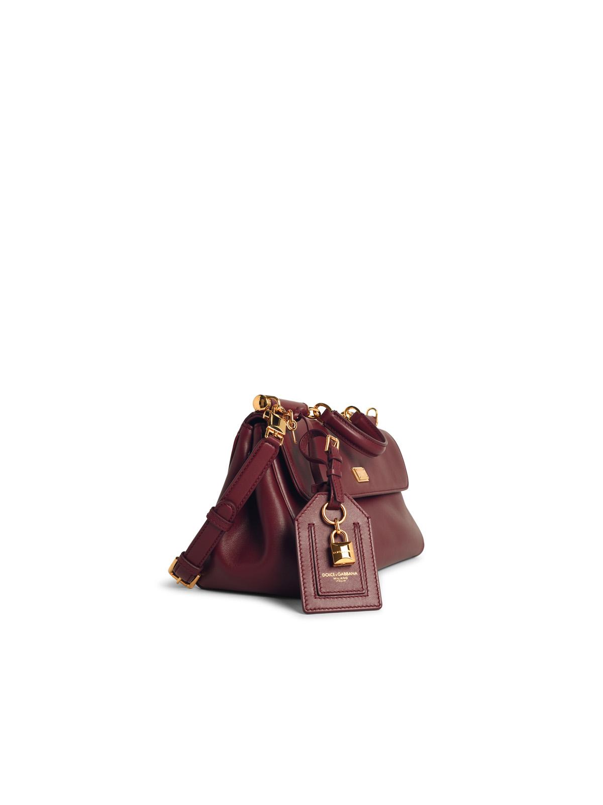 Dolce & Gabbana 'My Sicily' Burgundy 'Plongé' Calf Leather Handbag Women