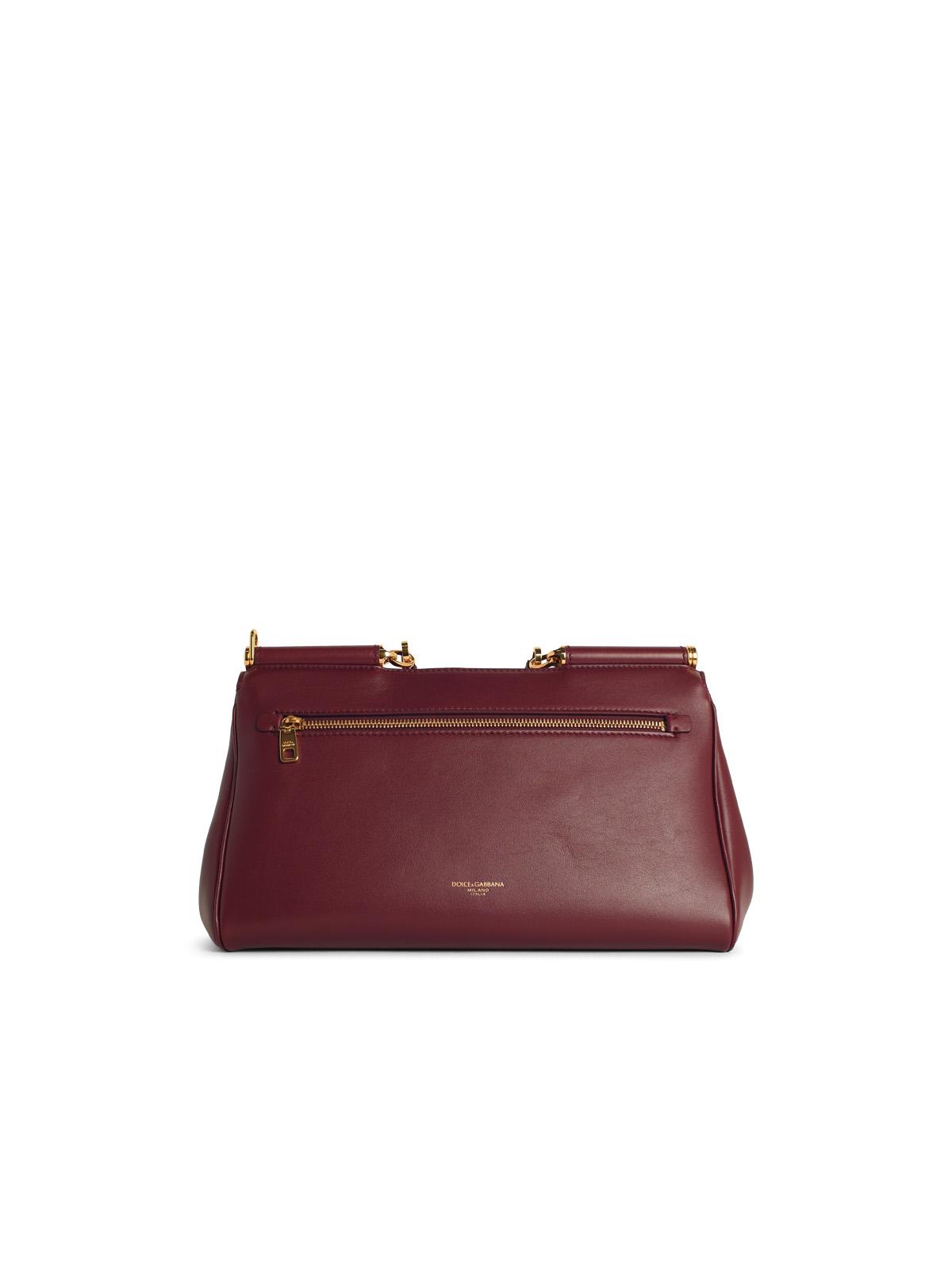 Dolce & Gabbana 'My Sicily' Burgundy 'Plongé' Calf Leather Handbag Women