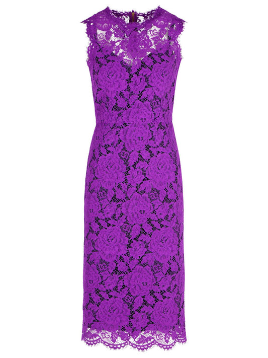 Dolce & Gabbana 'Longuette' Purple Stretch Lace Dress Women