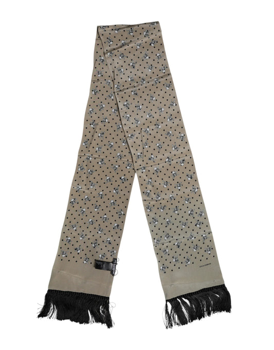 Dolce & Gabbana Gray Skulls Silk Fringes Men Foulard Men's Scarf