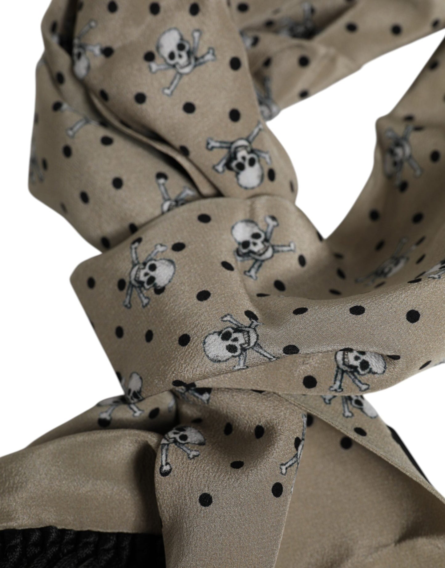 Dolce & Gabbana Gray Skulls Silk Fringes Men Foulard Men's Scarf
