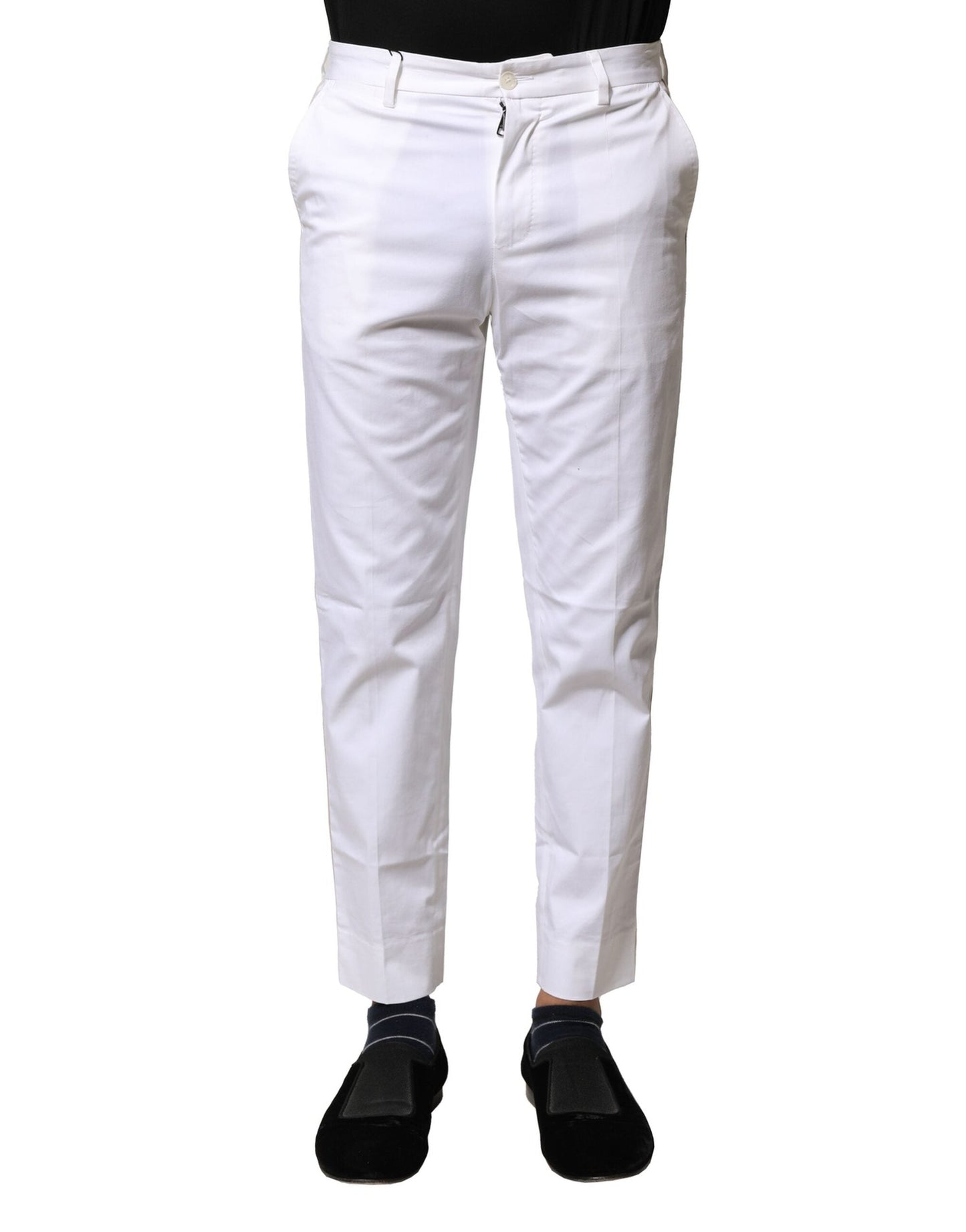 Dolce & Gabbana White Cotton Straight Logo Men Men's Pants