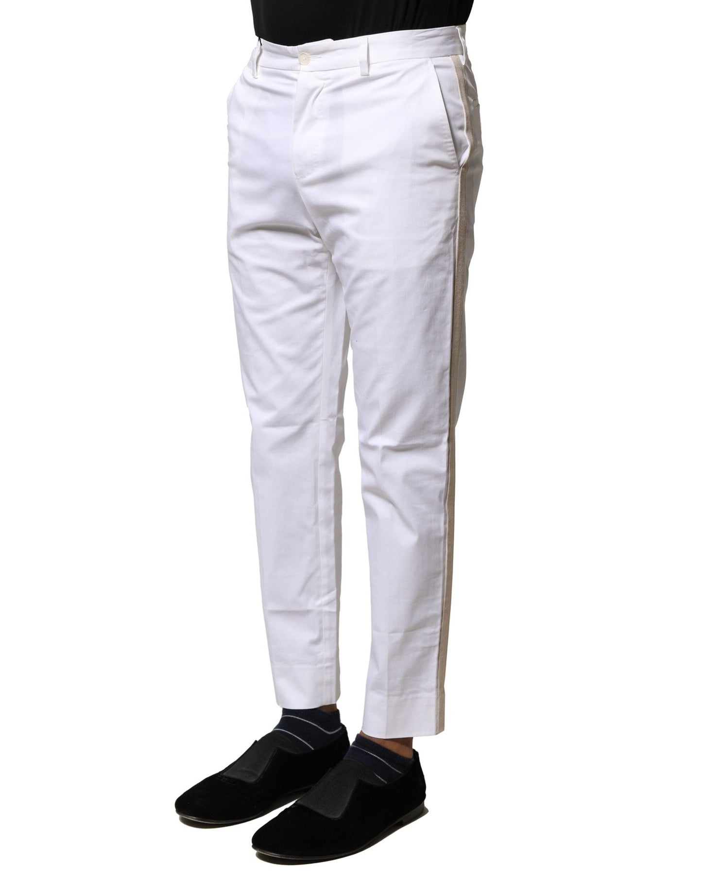 Dolce & Gabbana White Cotton Straight Logo Men Men's Pants