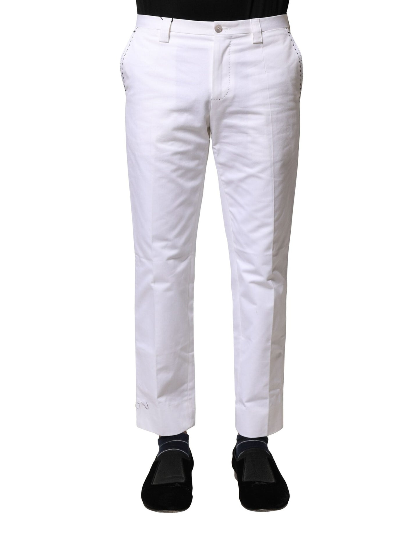 Dolce & Gabbana White Cotton Straight Logo Men Men's Pants