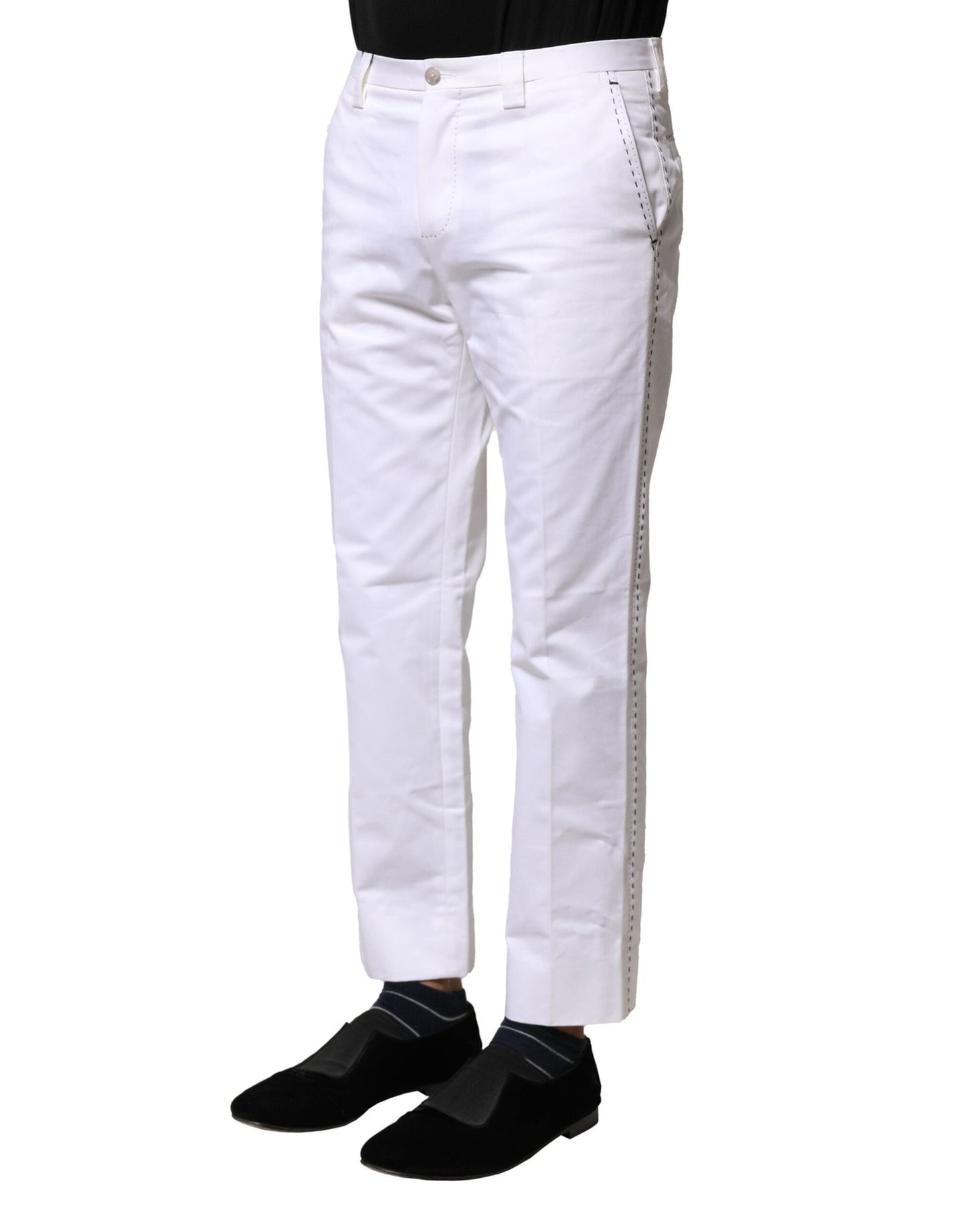 Dolce & Gabbana White Cotton Straight Logo Men Men's Pants