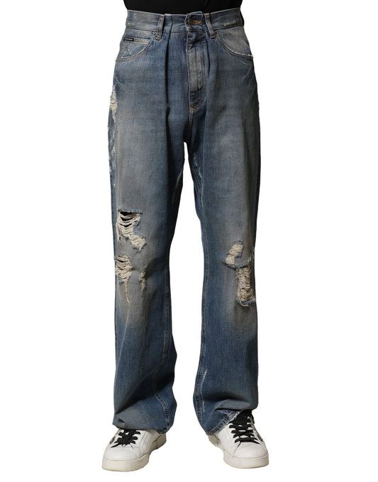 Dolce & Gabbana Blue Cotton Tattered Men Denim Men's Jeans