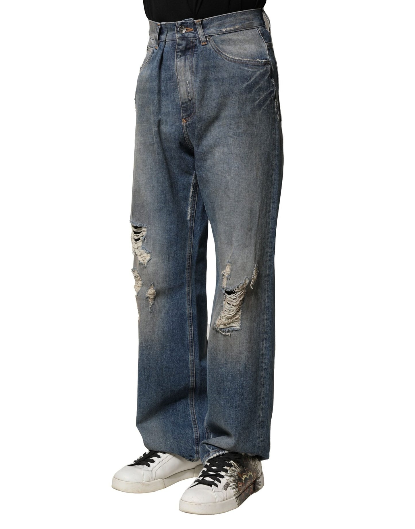 Dolce & Gabbana Blue Cotton Tattered Men Denim Men's Jeans