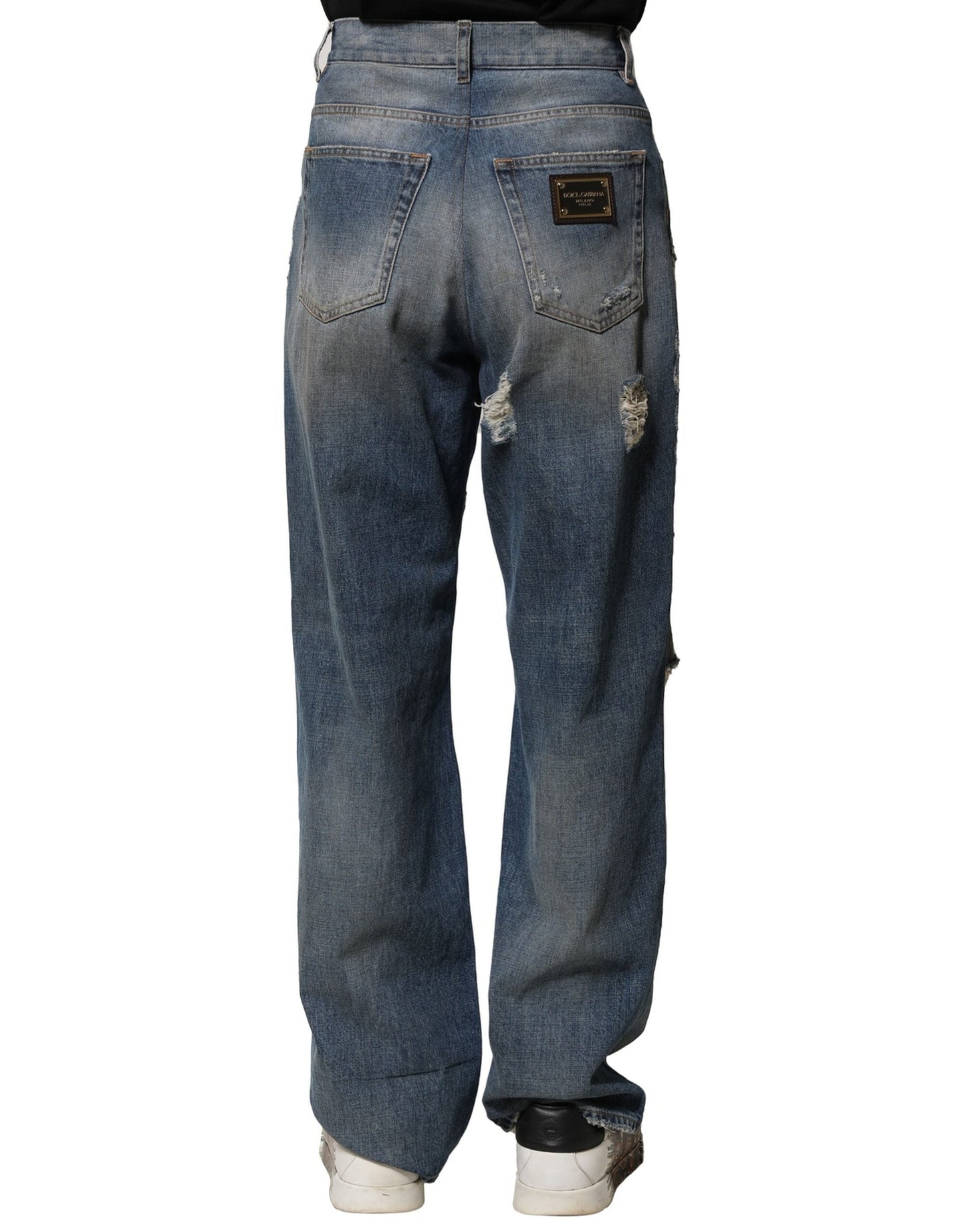 Dolce & Gabbana Blue Cotton Tattered Men Denim Men's Jeans