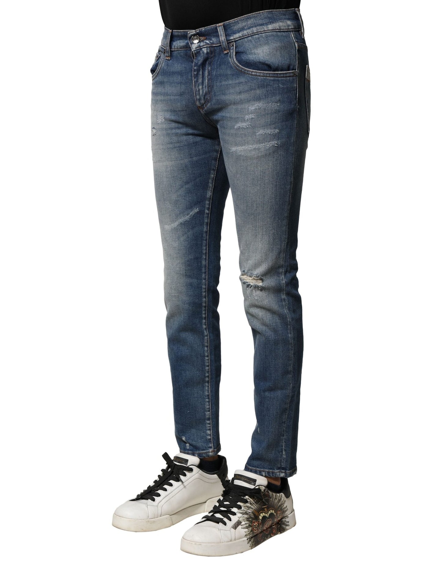 Dolce & Gabbana Blue Washed Cotton Slim Fit Men Denim Men's Jeans