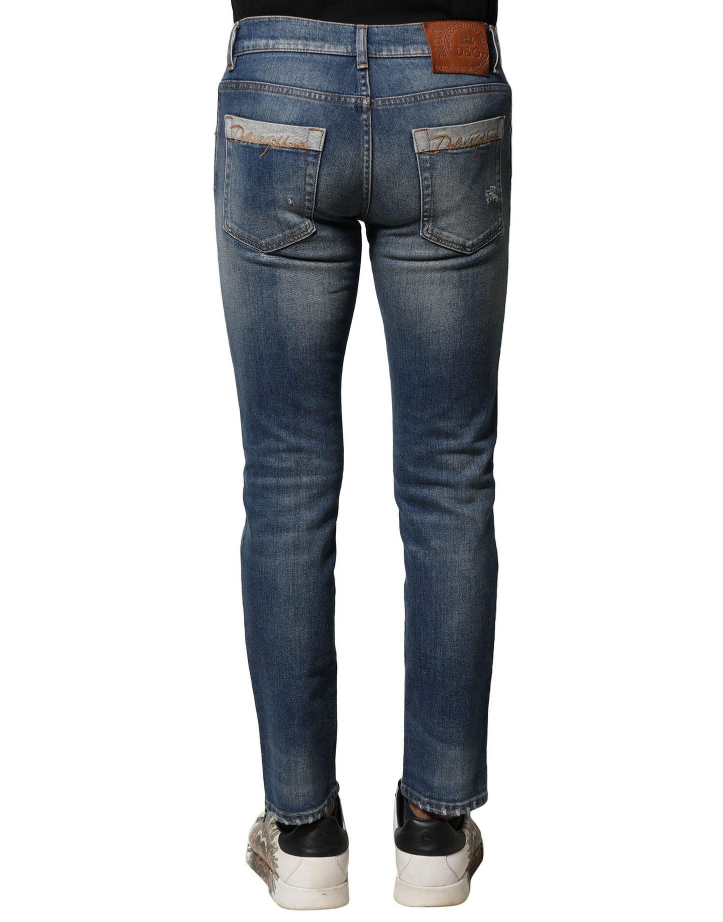Dolce & Gabbana Blue Washed Cotton Slim Fit Men Denim Men's Jeans