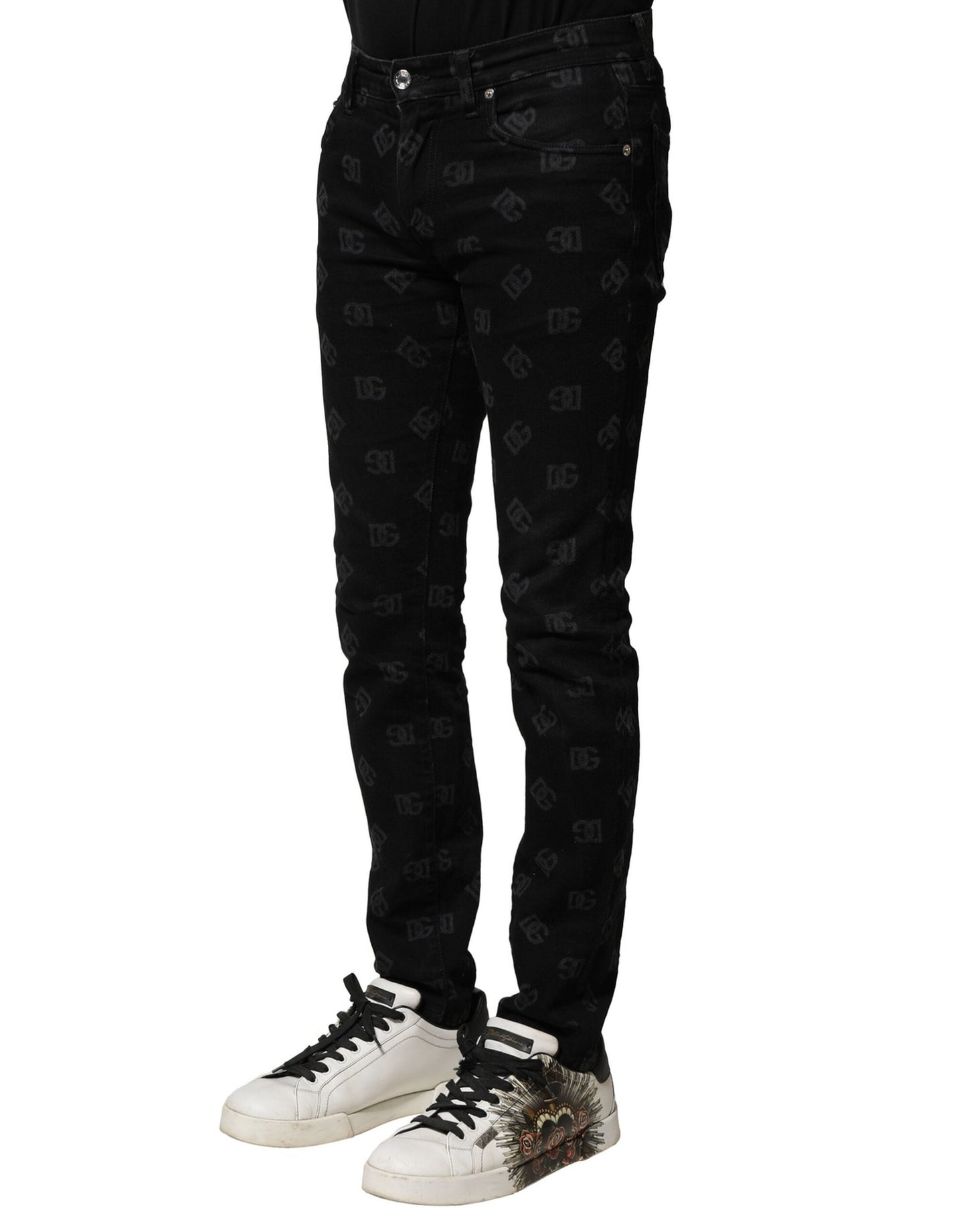 Dolce & Gabbana Black Cotton DG Logo Skinny Men Denim Men's Jeans ()