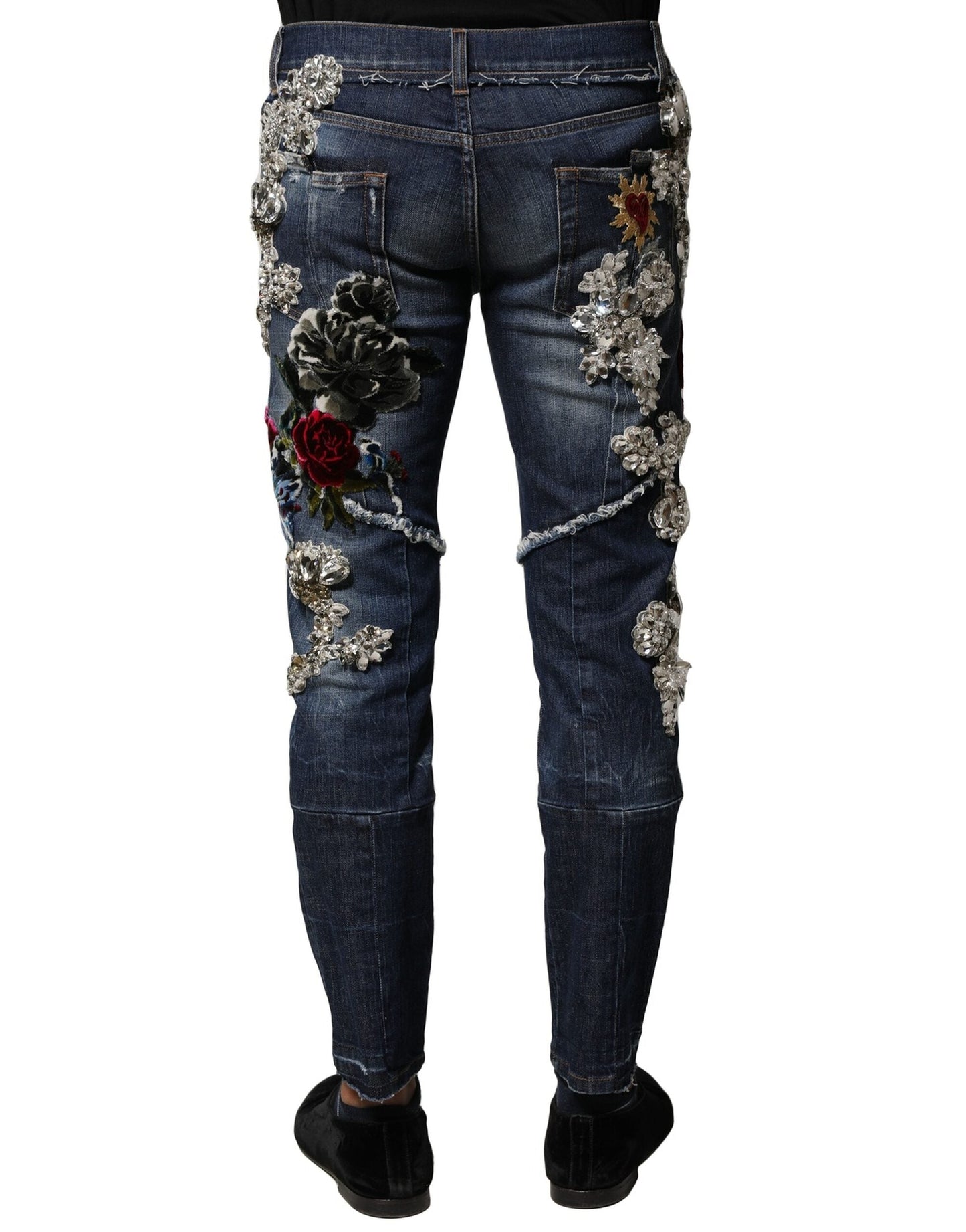 Dolce & Gabbana Blue Cotton Rhinestone Embellish Denim Men's Jeans