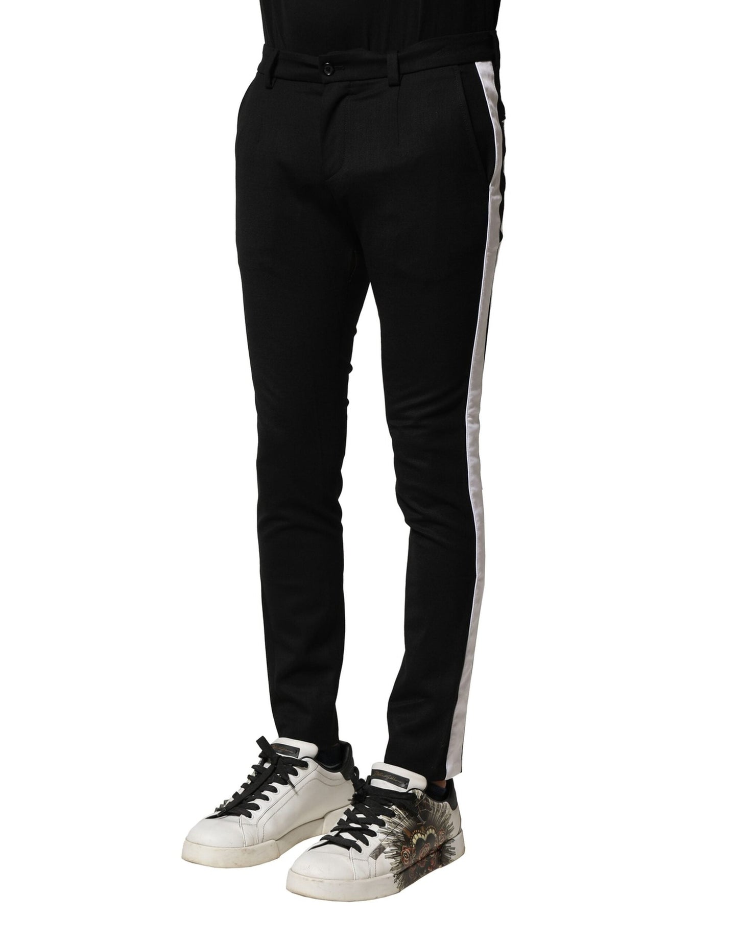 Dolce & Gabbana Black Wool Men Skinny Mid Waist Men's Pants