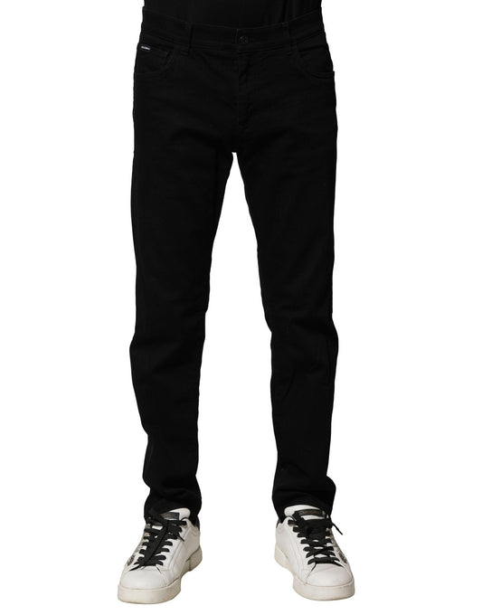Dolce & Gabbana Black Cotton Tattered Slim Fit Men Denim Men's Jeans ()