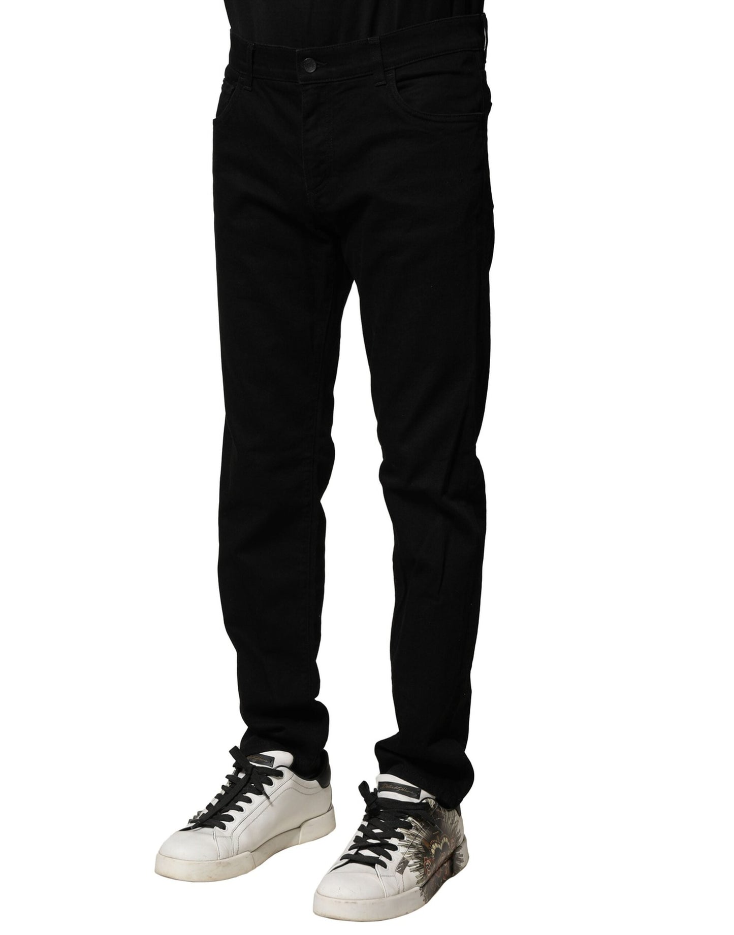 Dolce & Gabbana Black Cotton Tattered Slim Fit Men Denim Men's Jeans ()