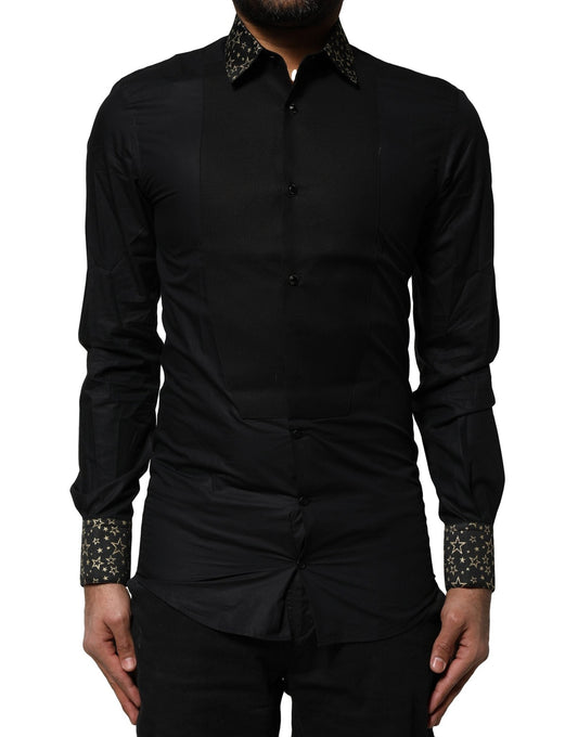 Dolce & Gabbana Black Cotton GOLD Long Sleeves Dress Men's Shirt ()