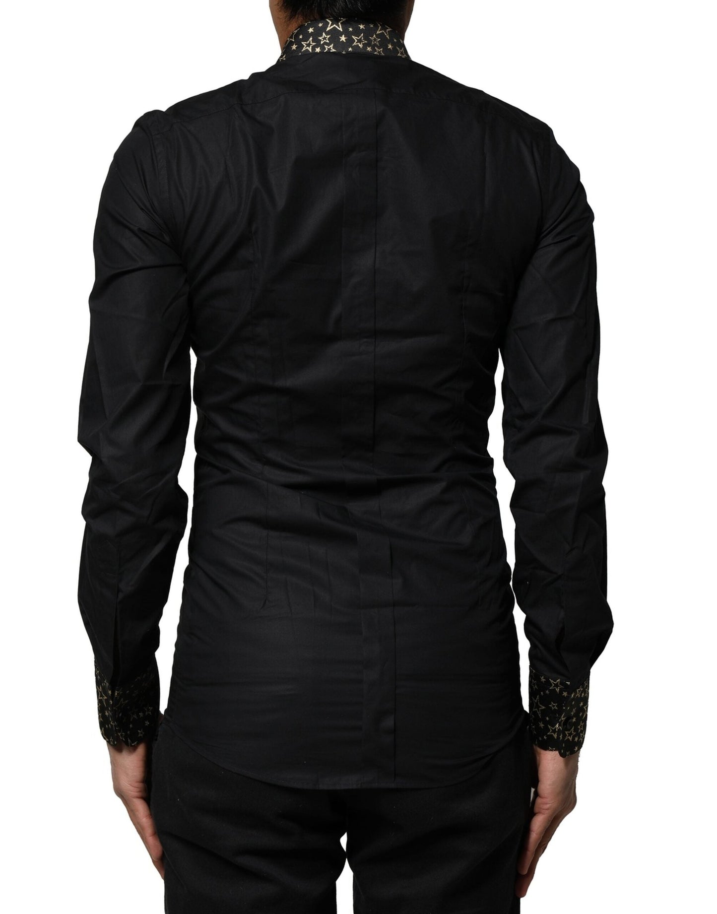 Dolce & Gabbana Black Cotton GOLD Long Sleeves Dress Men's Shirt ()