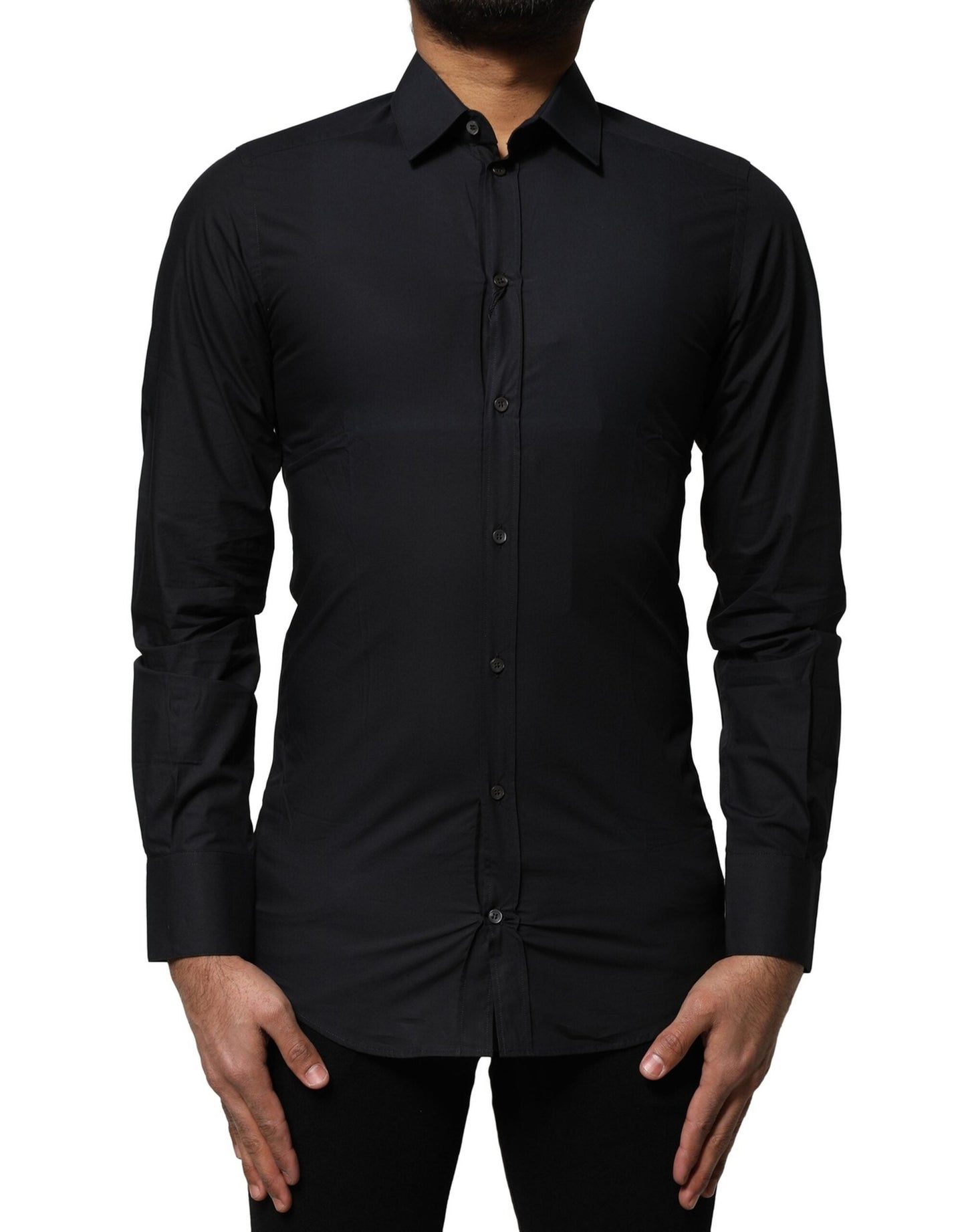 Dolce & Gabbana Black Cotton GOLD Long Sleeves Dress Men's Shirt ()