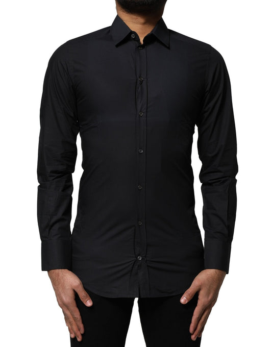 Dolce & Gabbana Black Cotton GOLD Long Sleeves Dress Men's Shirt ()