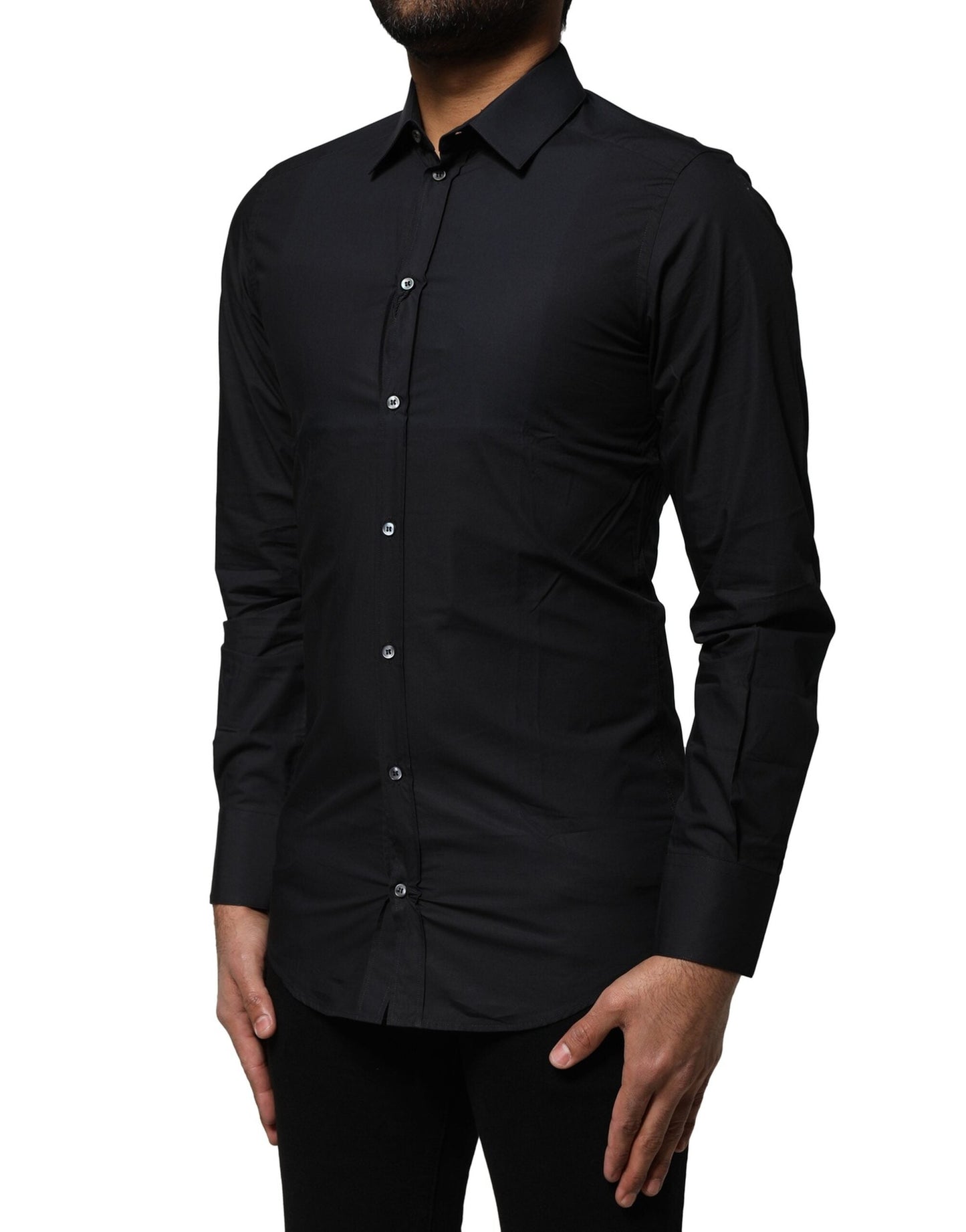 Dolce & Gabbana Black Cotton GOLD Long Sleeves Dress Men's Shirt ()
