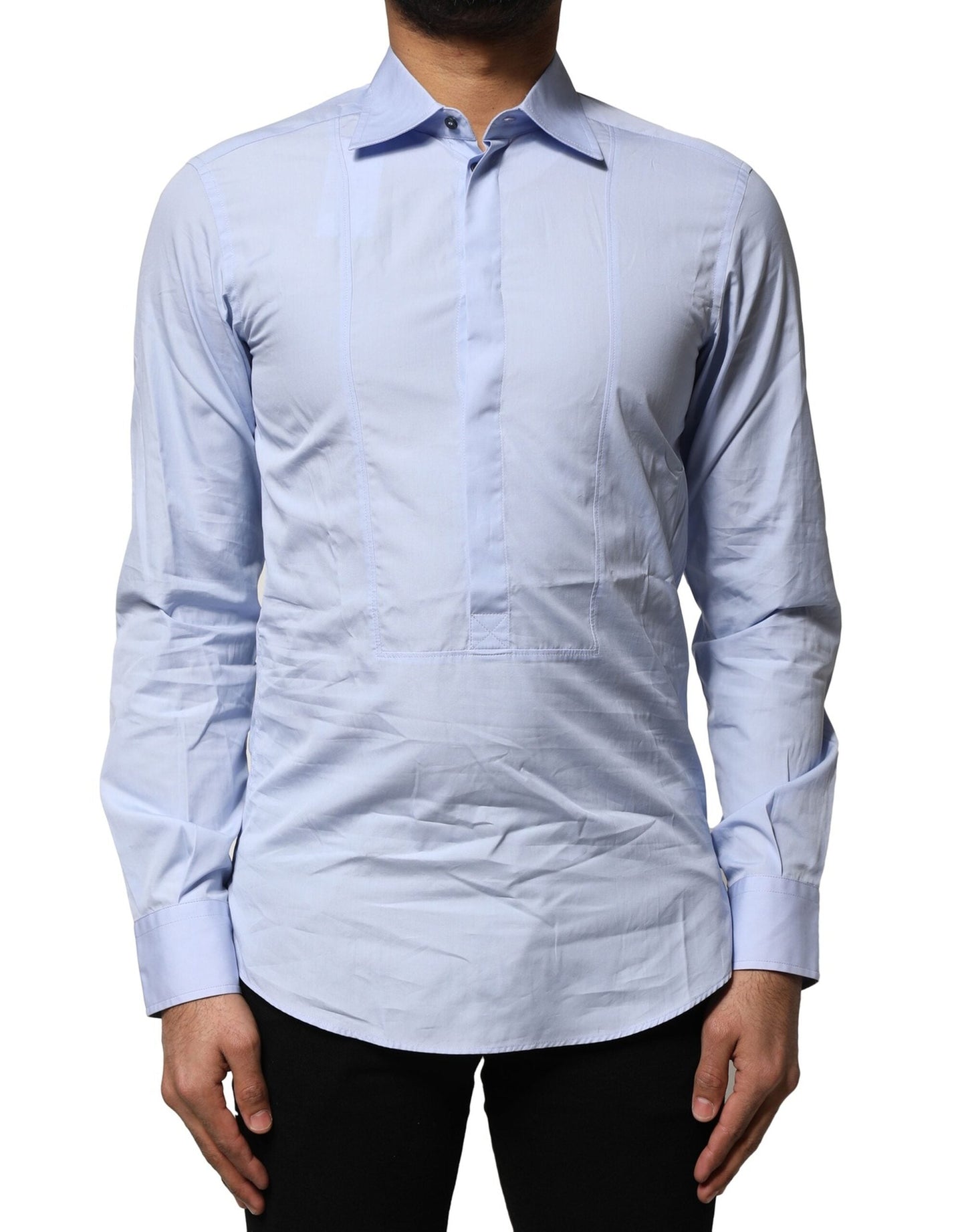 Dolce & Gabbana Light Blue Cotton Long Sleeves Dress Men's Shirt ()