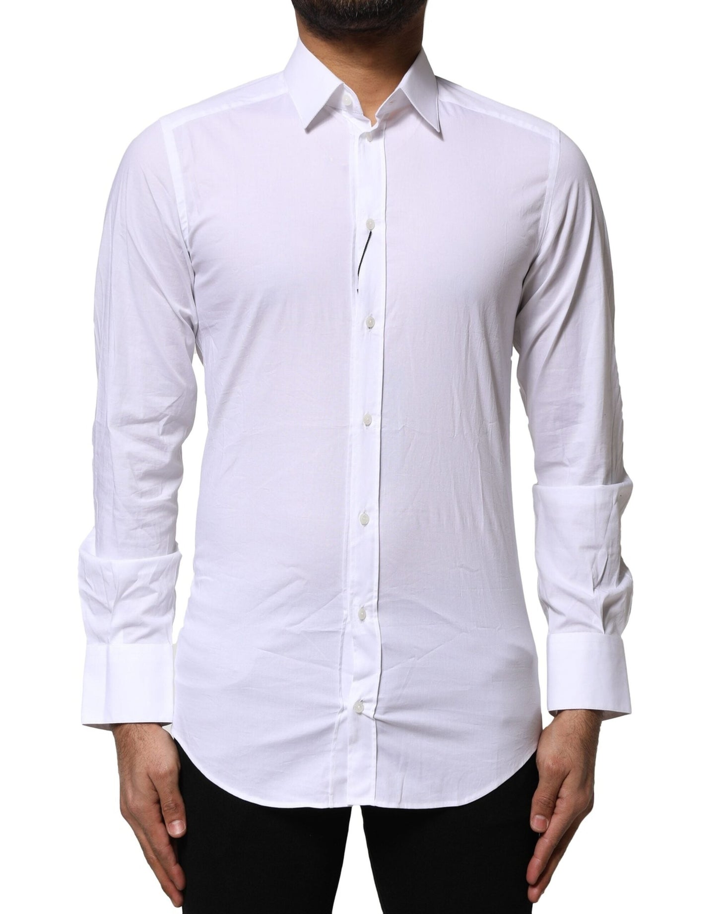 Dolce & Gabbana White Cotton GOLD Long Sleeves Dress Men's Shirt