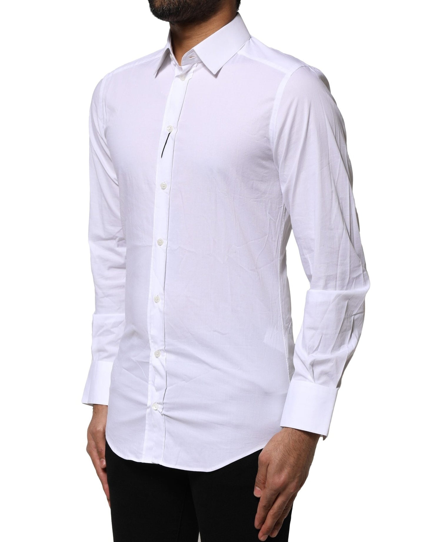 Dolce & Gabbana White Cotton GOLD Long Sleeves Dress Men's Shirt
