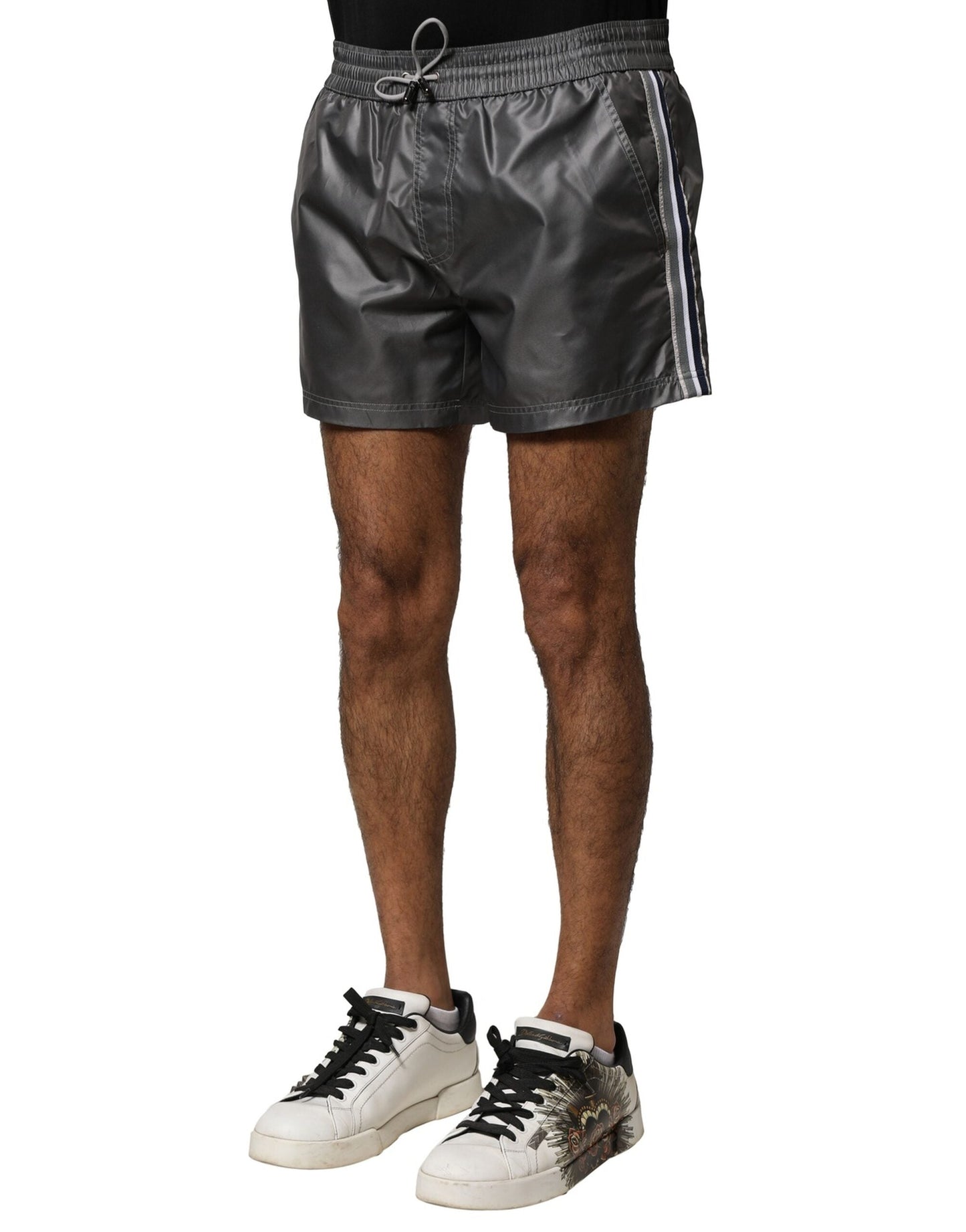 Dolce & Gabbana Gray Polyester Mid Waist Casual Bermuda Men's Shorts