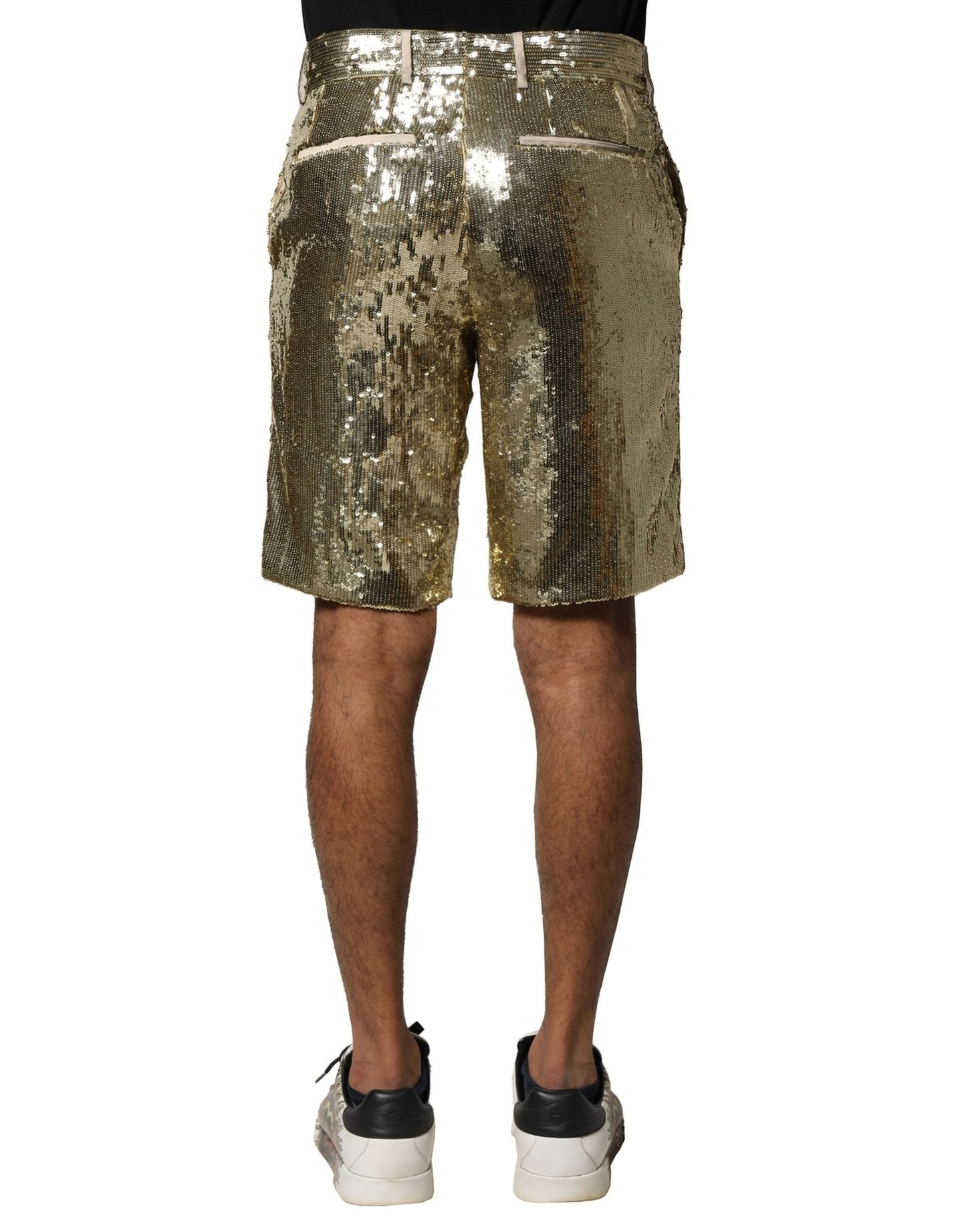 Dolce & Gabbana Gold Sequin Polyester Embellished Bermuda Men's Shorts