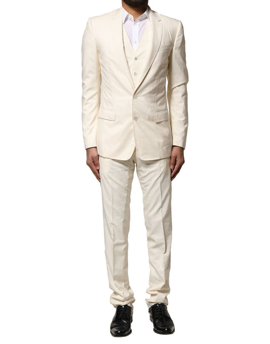 Dolce & Gabbana Ivory Wool 3 Piece Single Breasted Men's Suit ()
