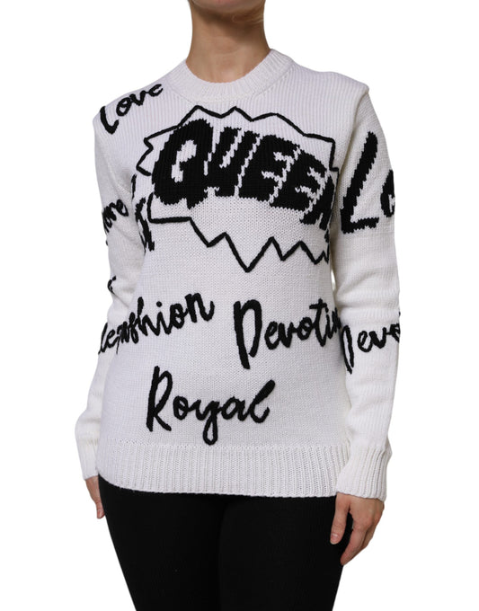 Dolce & Gabbana White Wool Knit Crew Neck Pullover Women's Sweater ()
